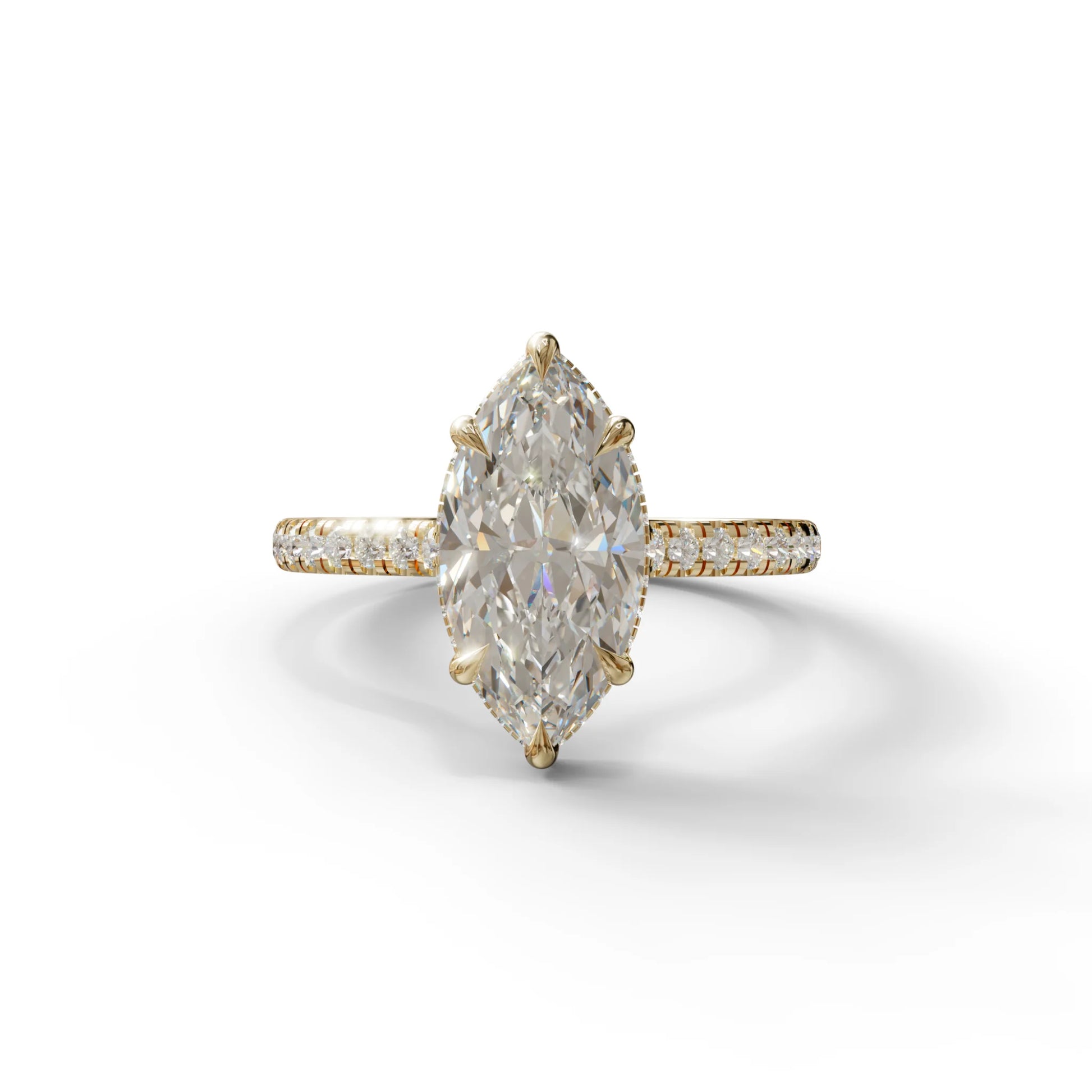 3 Carat E-VVS Marquise Cut Hidden Halo & Pave Set Lab Diamond Ring - Eblouissant - 10K Solid Gold / Yellow Gold