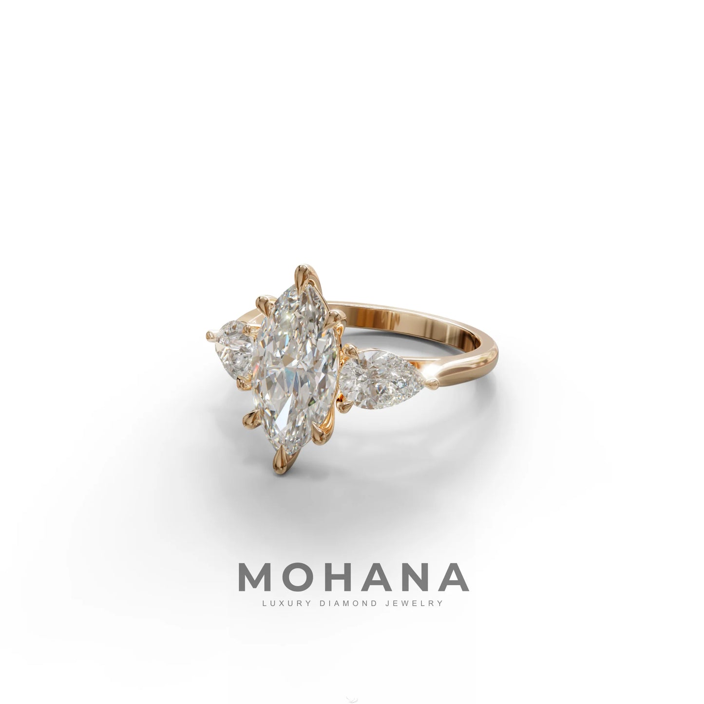 3 Carat E/VVS Marquise & Pear Cut Three Stone Lab Grown Diamond Engagement Ring