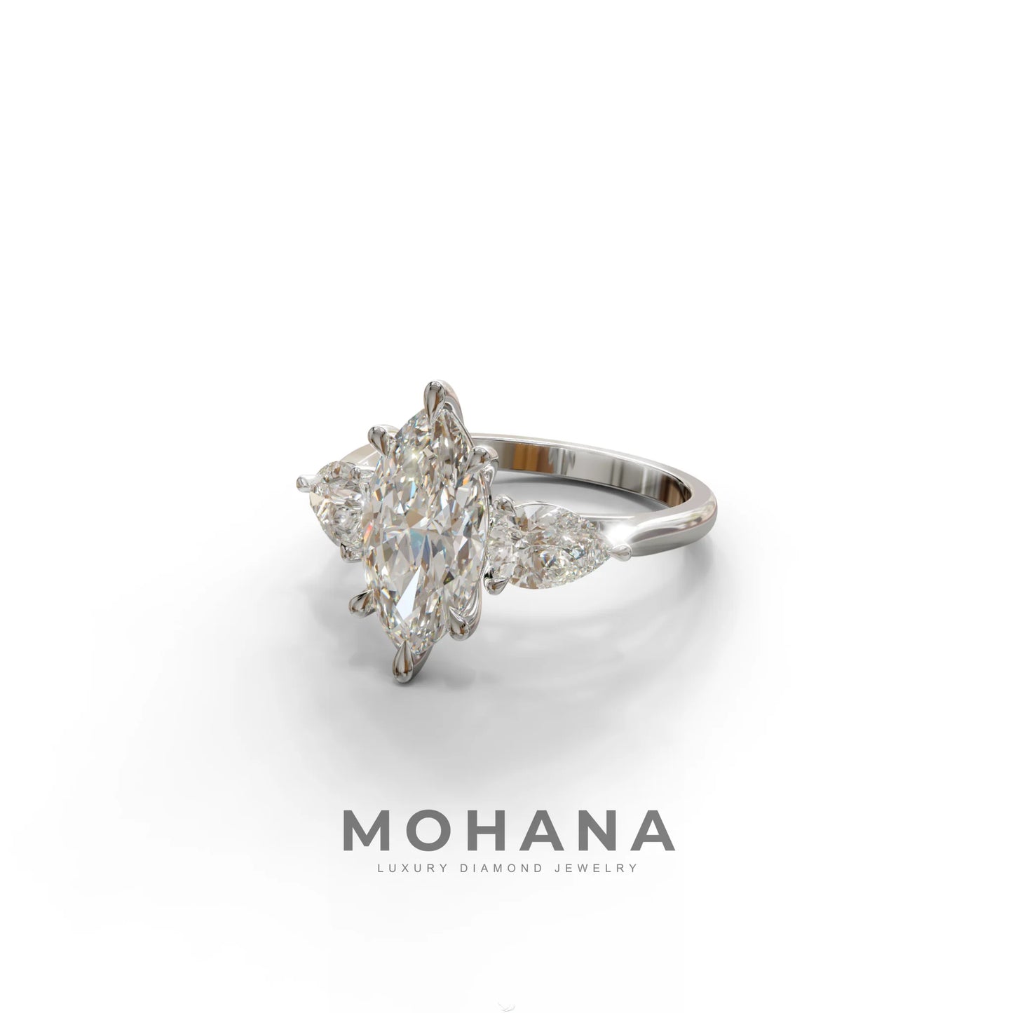 3 Carat E/VVS Marquise & Pear Cut Three Stone Lab Grown Diamond Engagement Ring