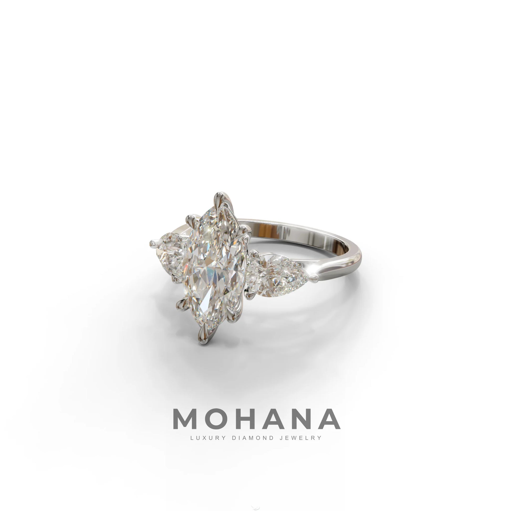 3 Carat E/VVS Marquise & Pear Cut Three Stone Lab Grown Diamond Engagement Ring