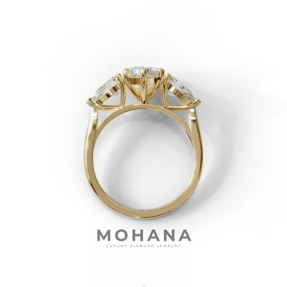 3 Carat E/VVS Marquise & Pear Cut Three Stone Lab Grown Diamond Engagement Ring