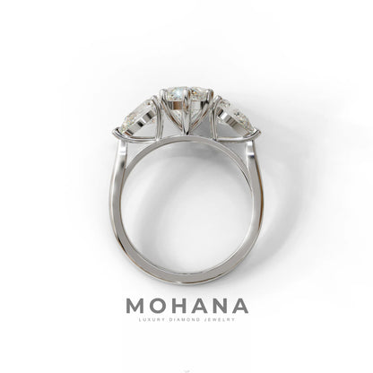 3 Carat E/VVS Marquise & Pear Cut Three Stone Lab Grown Diamond Engagement Ring