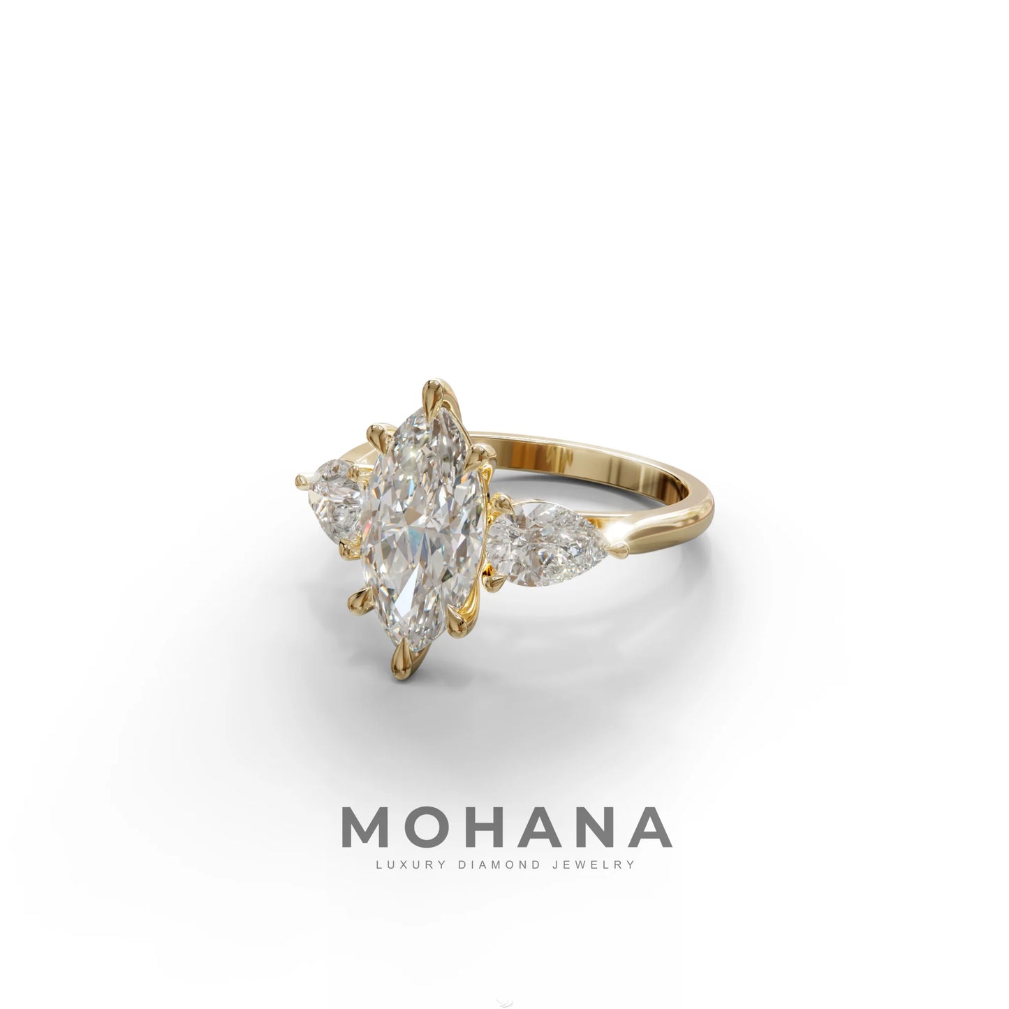 3 Carat E/VVS Marquise & Pear Cut Three Stone Lab Grown Diamond Engagement Ring