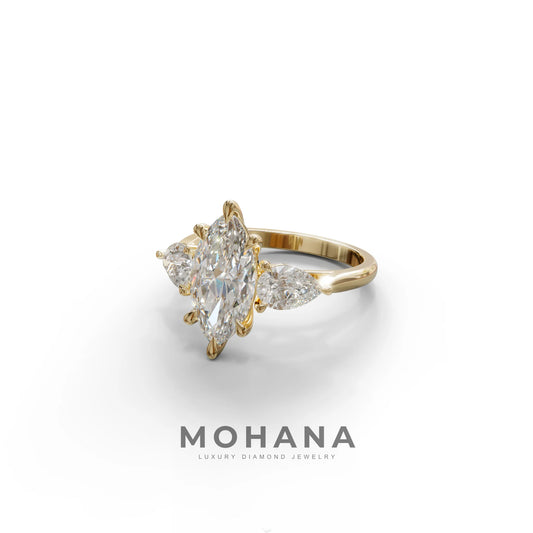 3 Carat E/VVS Marquise & Pear Cut Three Stone Lab Grown Diamond Engagement Ring