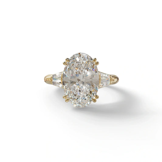 3 Carat E VVS Oval & Baguette Lab Diamond Ring - Persi - 10K Solid Gold / Yellow Gold