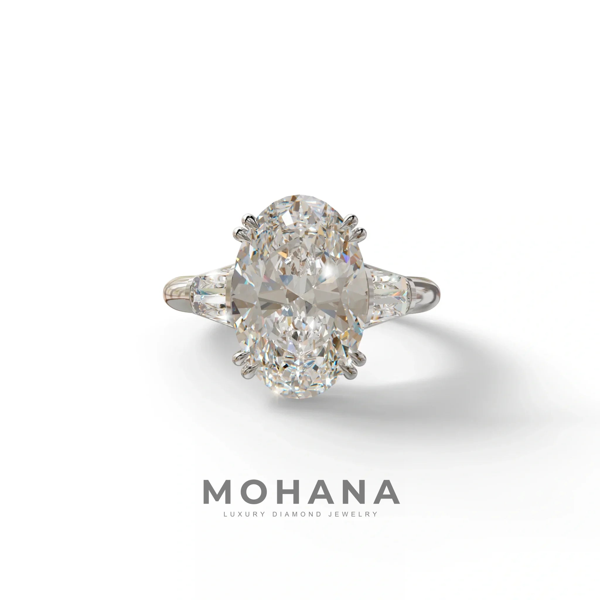 3 Carat E VVS Oval & Baguette Lab Diamond Ring - Persi - 10K Solid Gold / White Gold