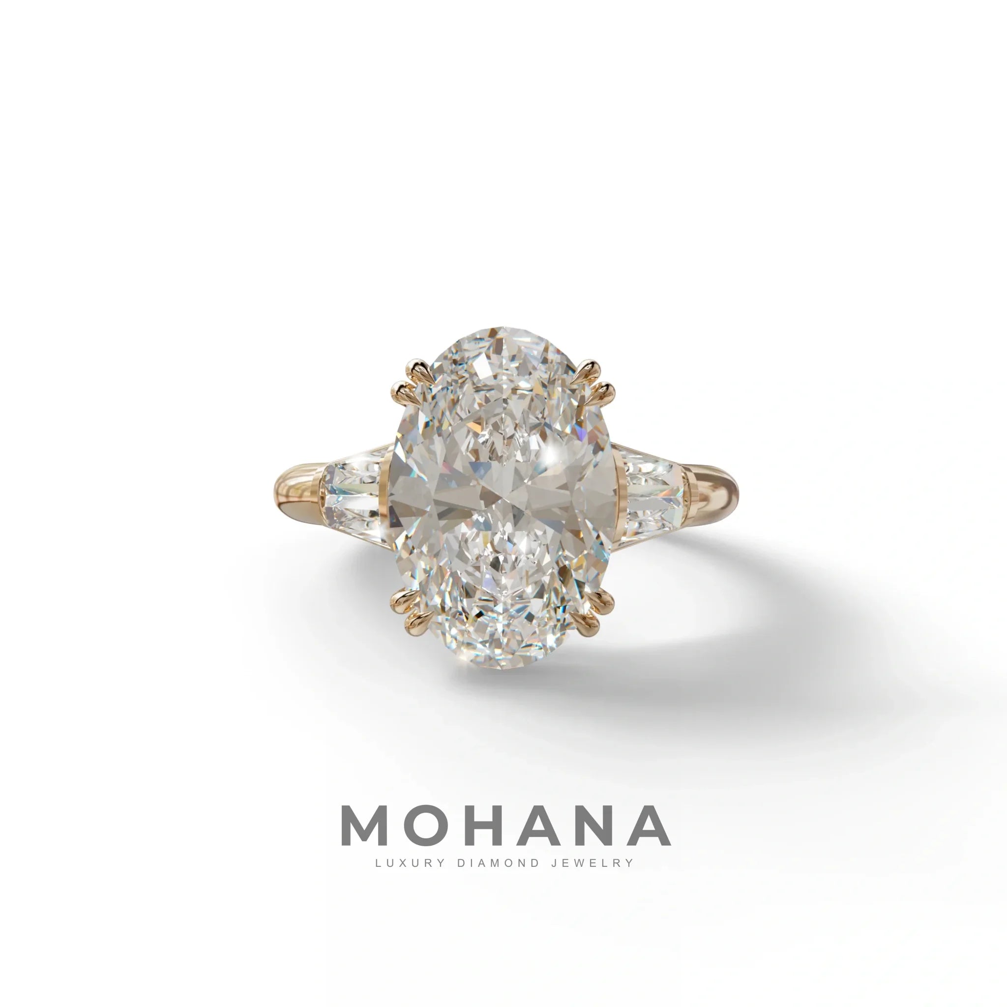 3 Carat E VVS Oval & Baguette Lab Diamond Ring - Persi - 10K Solid Gold / Rose Gold