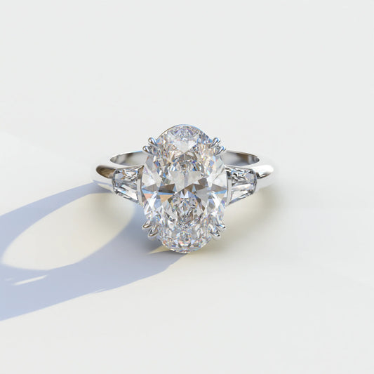 3 Carat E VVS Oval & Baguette Lab Diamond Ring	