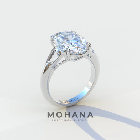 3 Carat E VVS Oval & Baguette Lab Diamond Ring - Persi