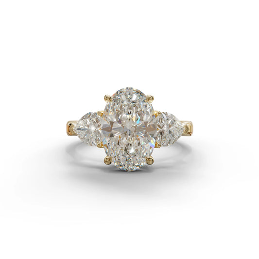 4 Ct E VVS Oval & Heart Shape 3 Stone Engagement Diamond Ring - Lucid - 10K Solid Gold / Yellow Gold