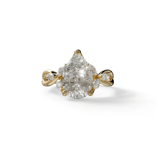 3 Carat E-VVS Pear Cut Cluster-Vintage Setting Lab Grown Diamond Ring - Celena - 10K Solid Gold / Yellow Gold