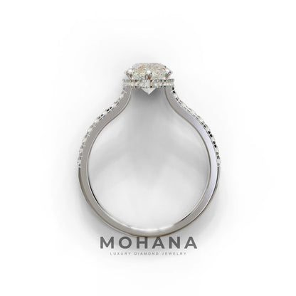 3 Carat E-VVS Pear Cut Hidden Halo & Pave Set Lab Diamond Ring - Eblouissant