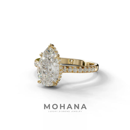 3 Carat E-VVS Pear Cut Hidden Halo & Pave Set Lab Diamond Ring - Eblouissant