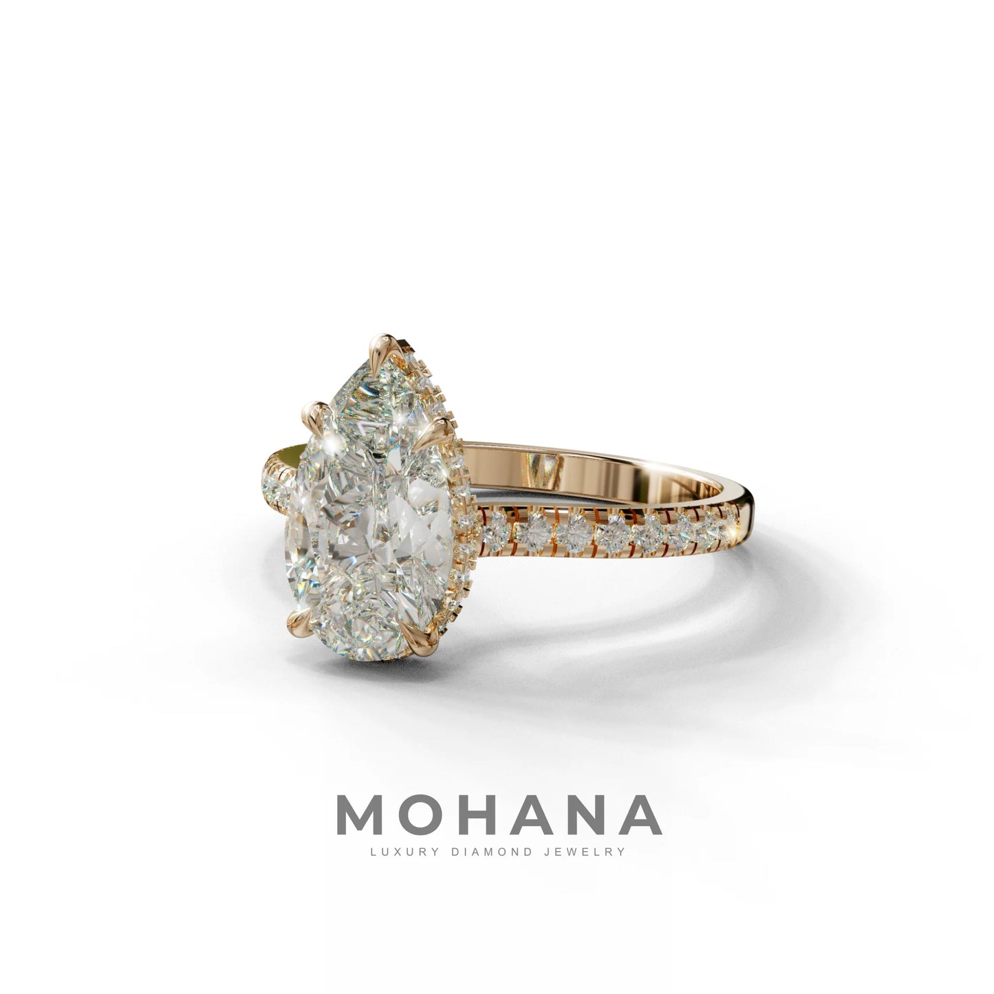 3 Carat E-VVS Pear Cut Hidden Halo & Pave Set Lab Diamond Ring - Eblouissant