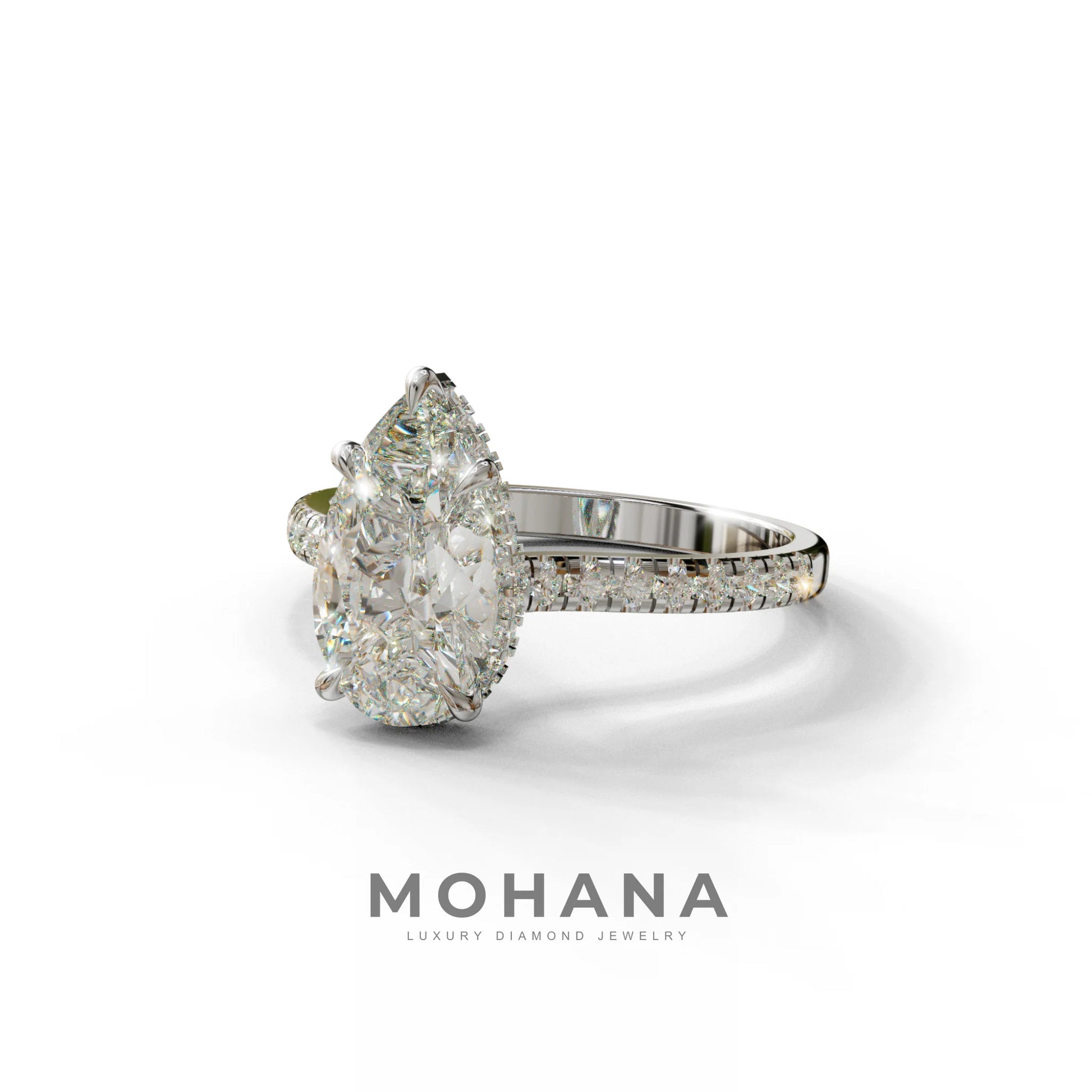 3 Carat E-VVS Pear Cut Hidden Halo & Pave Set Lab Diamond Ring - Eblouissant