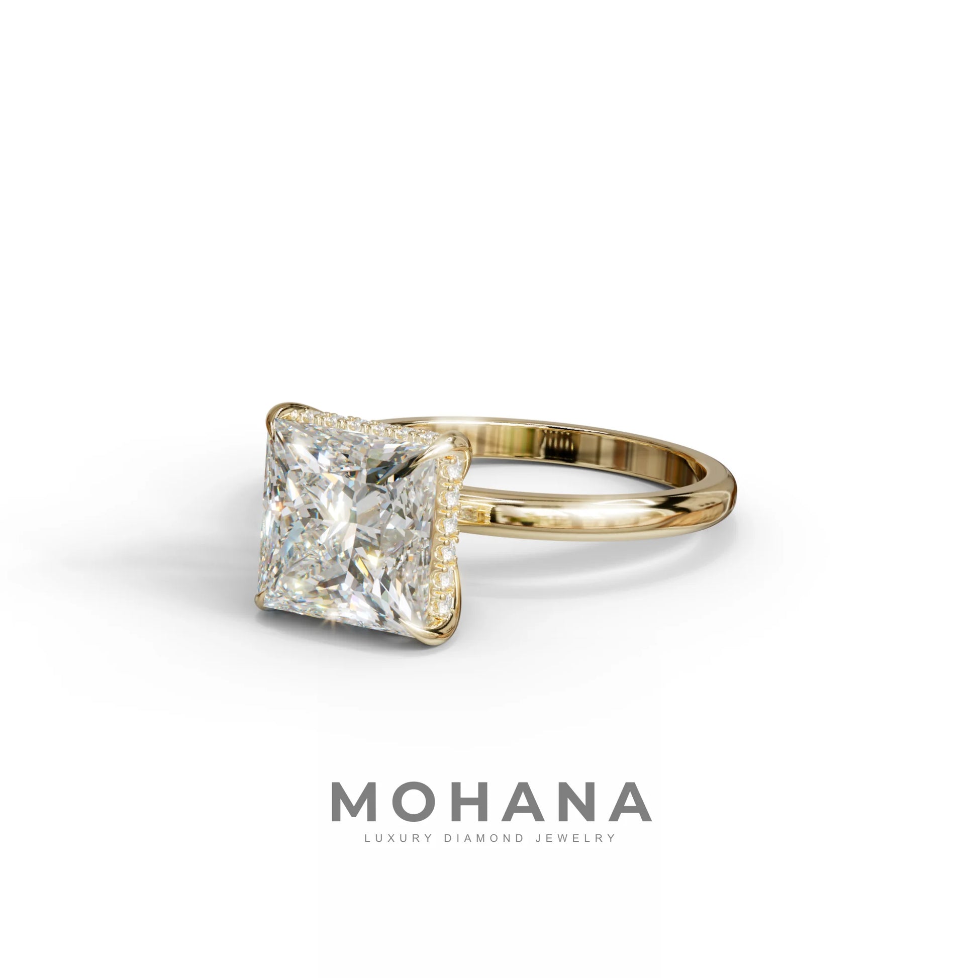 3 Carat E VVS Princess Cut Hidden Halo Lab Grown Diamond Engagement Ring