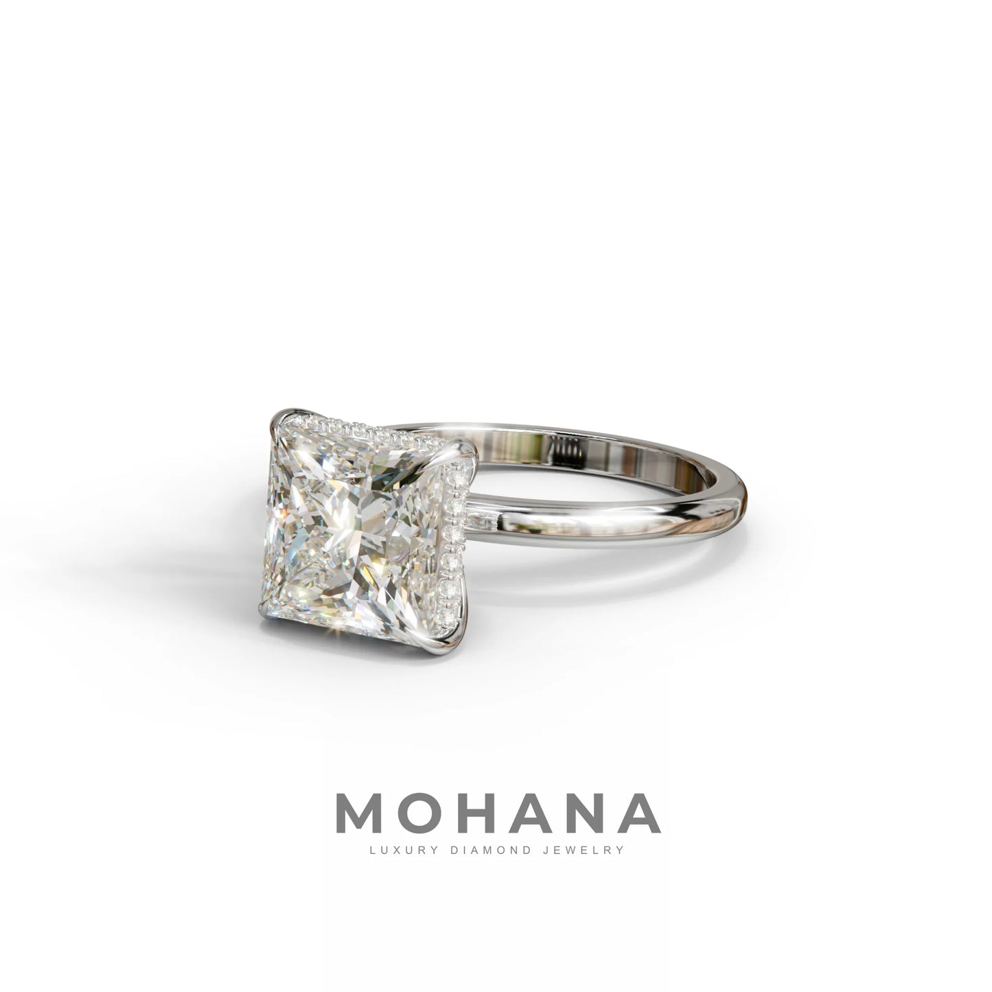 3 Carat E VVS Princess Cut Hidden Halo Lab Grown Diamond Engagement Ring