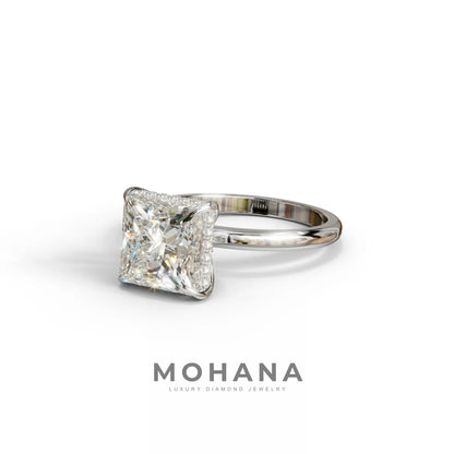 3 Carat E VVS Princess Cut Hidden Halo Lab Grown Diamond Engagement Ring