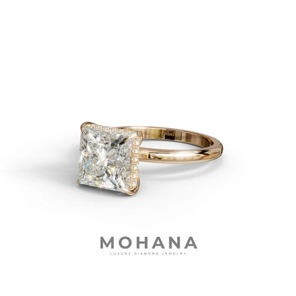 3 Carat E VVS Princess Cut Hidden Halo Lab Grown Diamond Engagement Ring