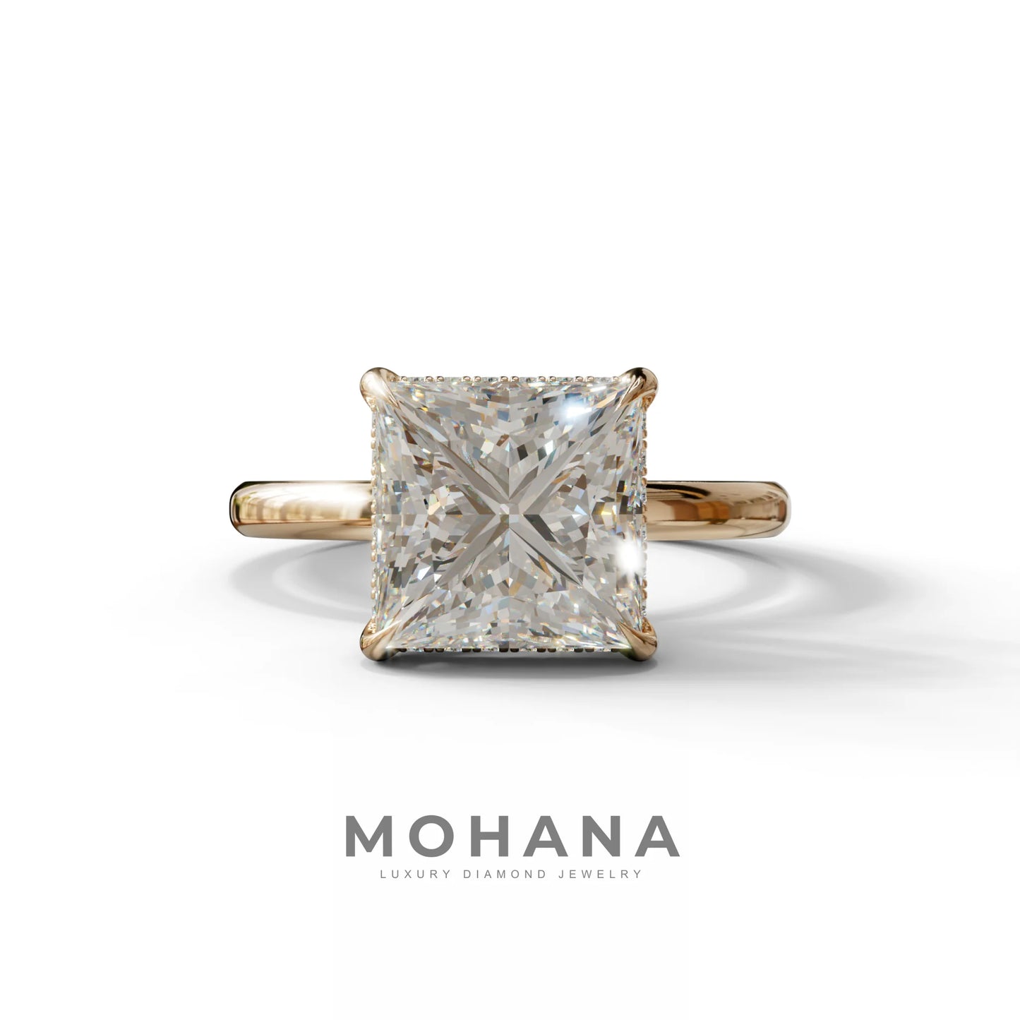 3 Carat E VVS Princess Cut Hidden Halo Lab Grown Diamond Engagement Ring - 10K Solid Gold / Rose Gold