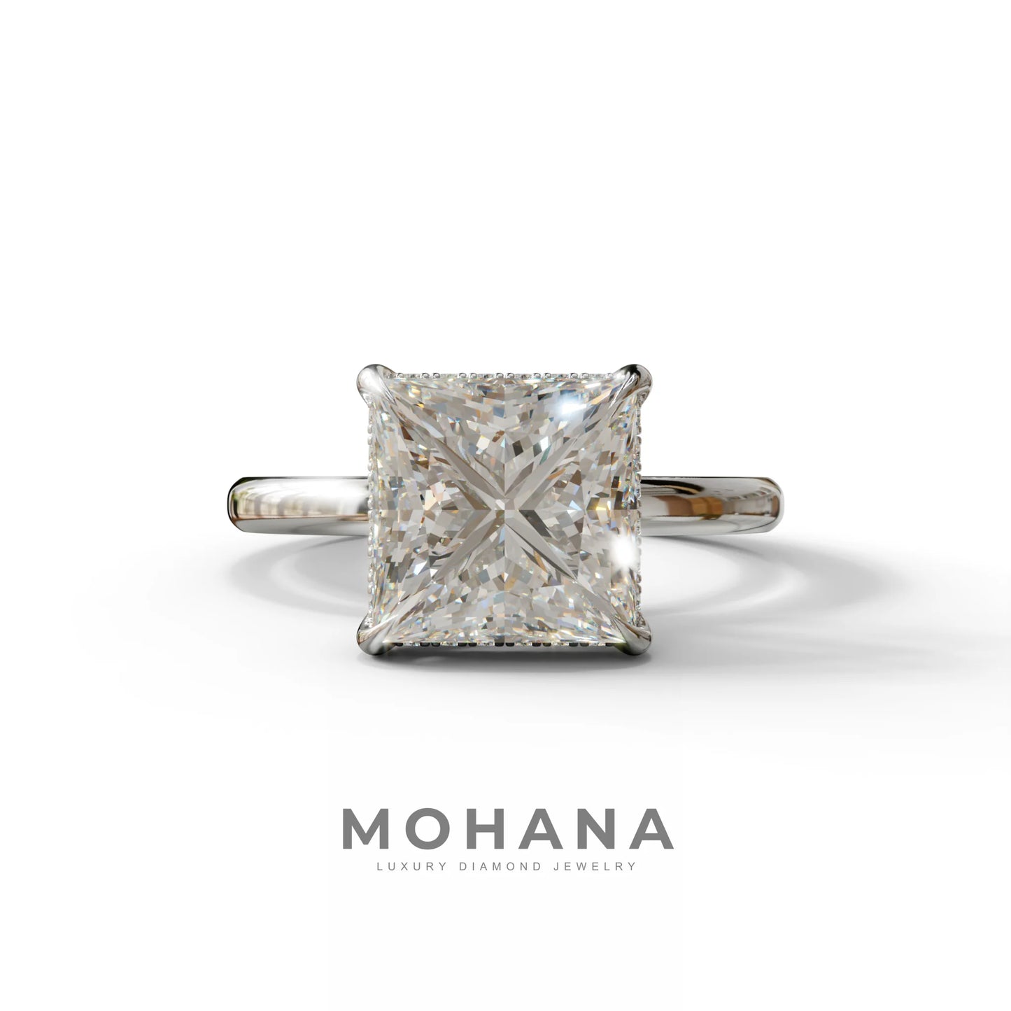 3 Carat E VVS Princess Cut Hidden Halo Lab Grown Diamond Engagement Ring - 10K Solid Gold / White Gold