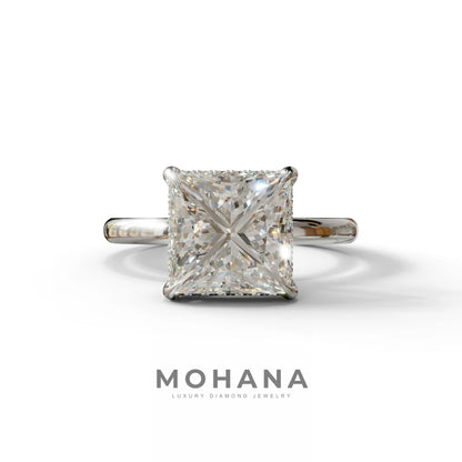 3 Carat E VVS Princess Cut Hidden Halo Lab Grown Diamond Engagement Ring - 10K Solid Gold / White Gold