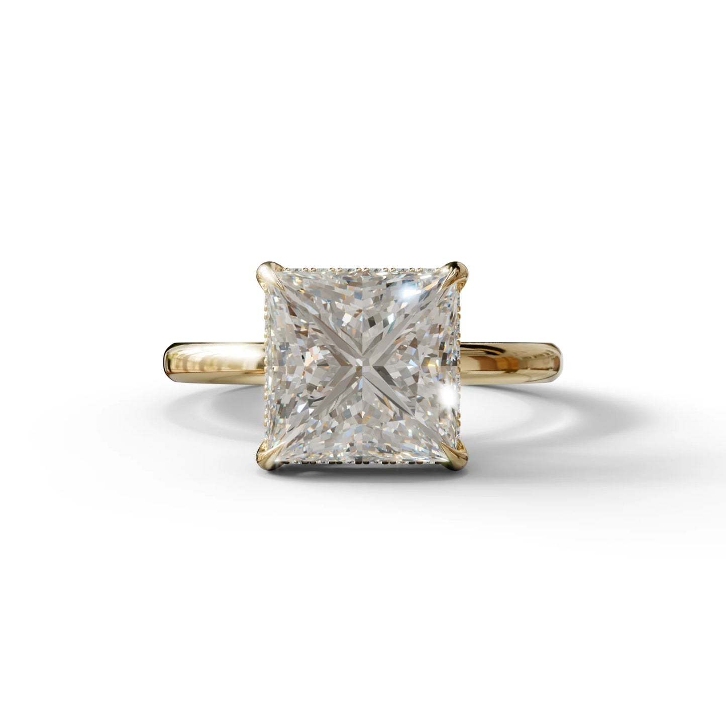 3 Carat E VVS Princess Cut Hidden Halo Lab Grown Diamond Engagement Ring - 10K Solid Gold / Yellow Gold
