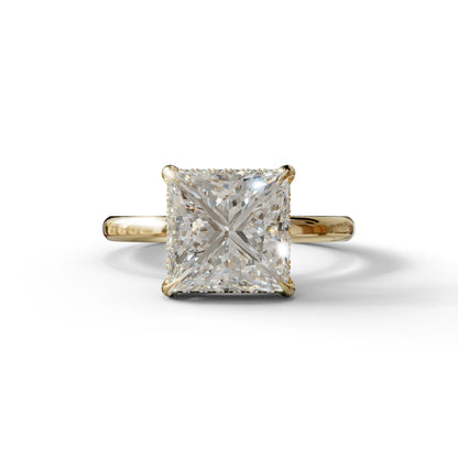 3 Carat E VVS Princess Cut Hidden Halo Lab Grown Diamond Engagement Ring - 10K Solid Gold / Yellow Gold