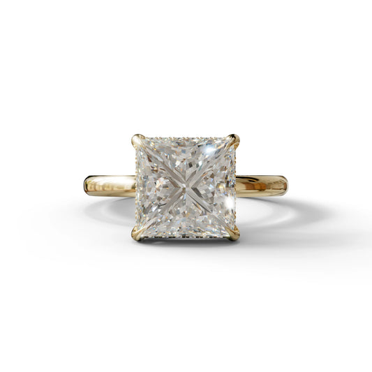 3 Carat E VVS Princess Cut Hidden Halo Lab Grown Diamond Engagement Ring - 10K Solid Gold / Yellow Gold