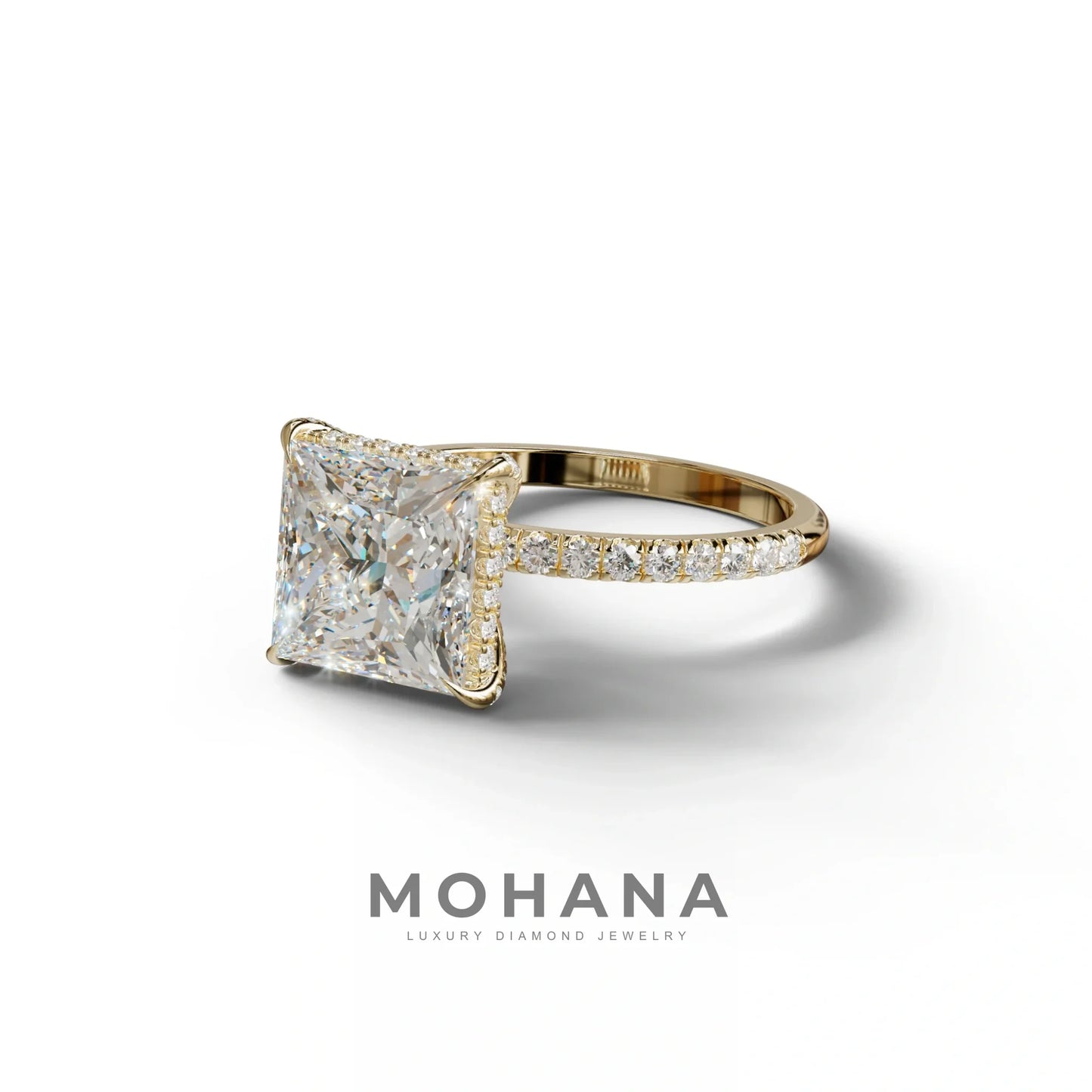 3 Carat E-VVS Princess Cut Hidden Halo & Pave Lab Diamond Ring