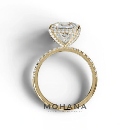 3 Carat E-VVS Princess Cut Hidden Halo & Pave Lab Diamond Ring