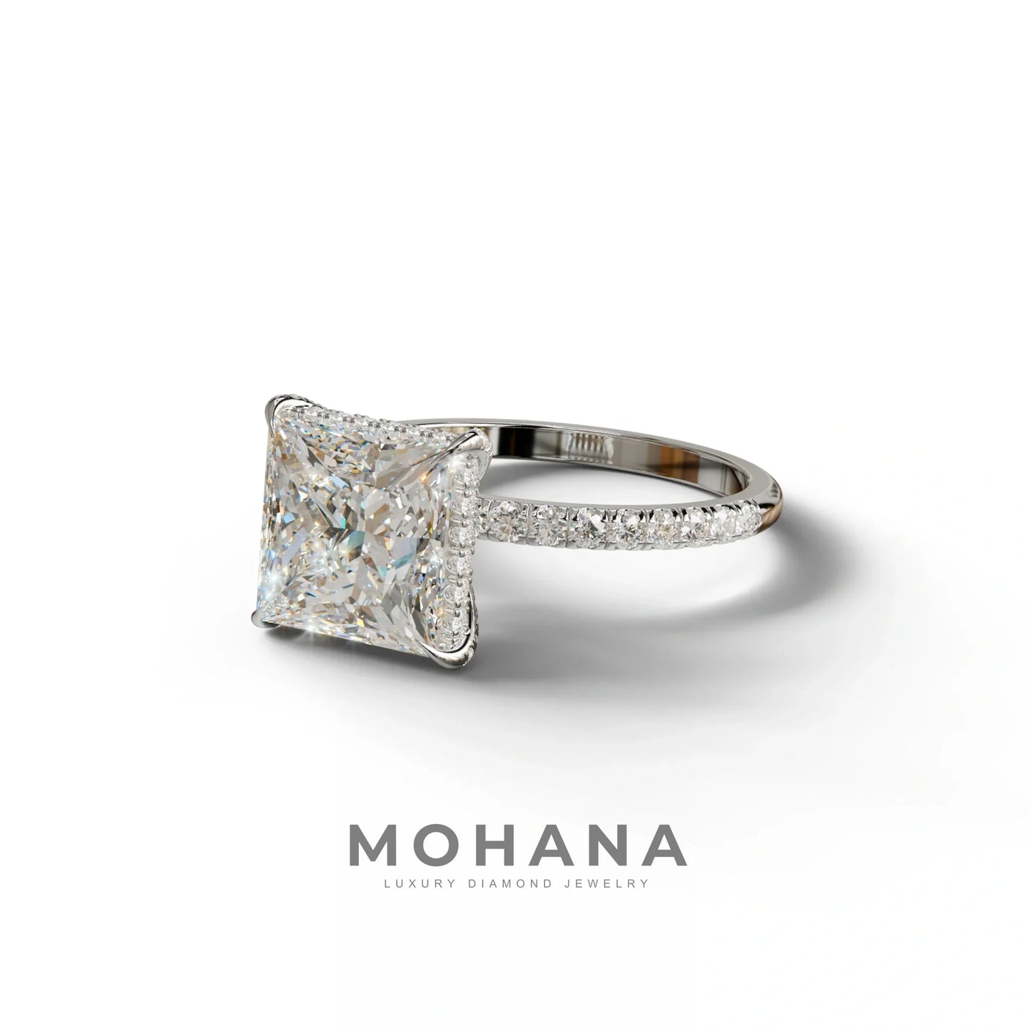 3 Carat E-VVS Princess Cut Hidden Halo & Pave Lab Diamond Ring