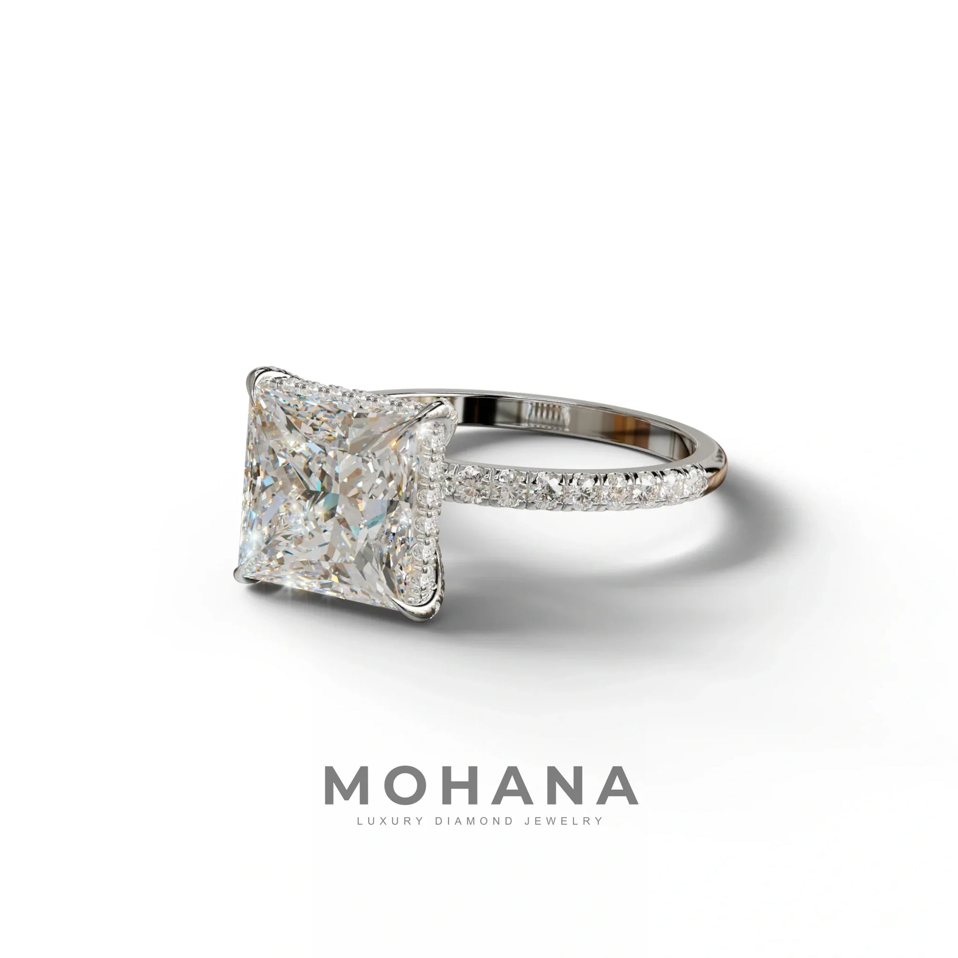 3 Carat E-VVS Princess Cut Hidden Halo & Pave Lab Diamond Ring