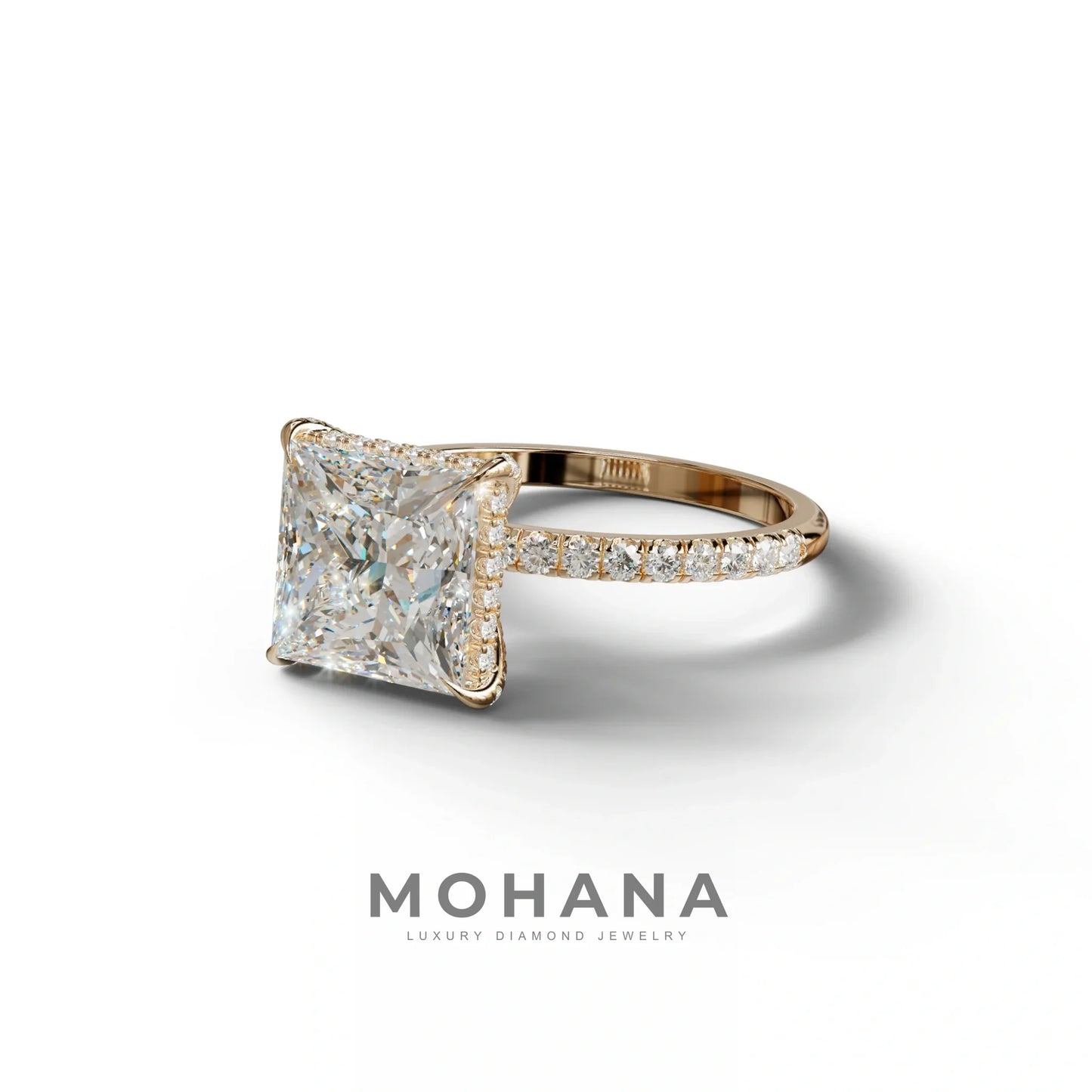 3 Carat E-VVS Princess Cut Hidden Halo & Pave Lab Diamond Ring