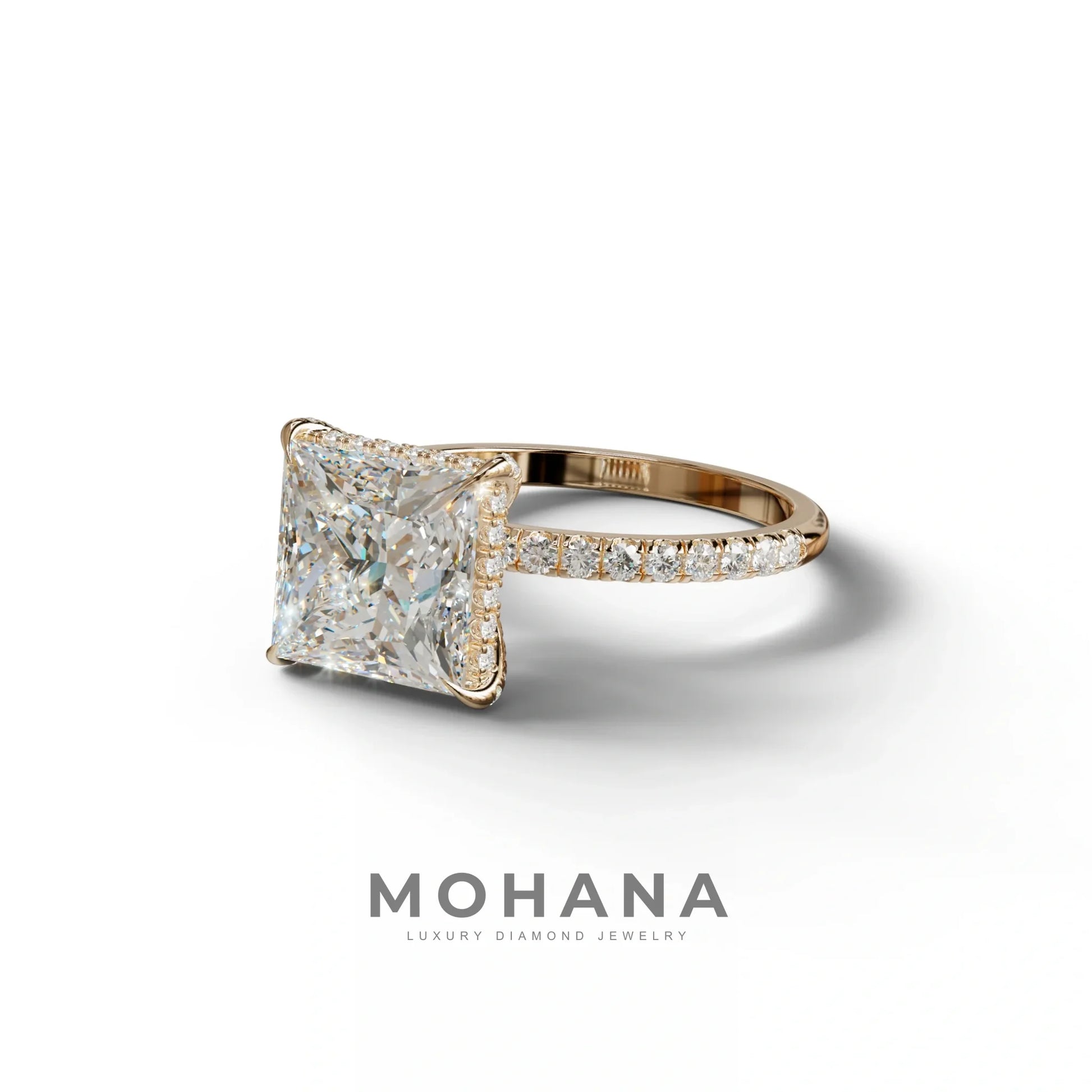 3 Carat E-VVS Princess Cut Hidden Halo & Pave Lab Diamond Ring