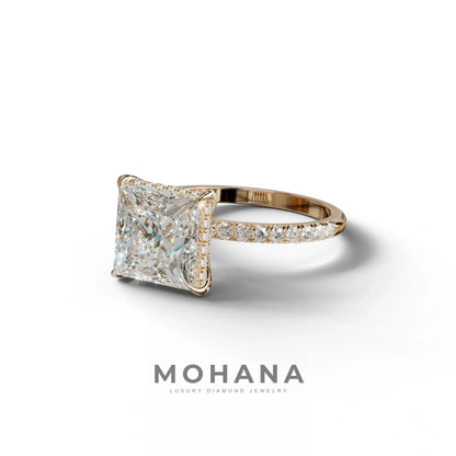 3 Carat E-VVS Princess Cut Hidden Halo & Pave Lab Diamond Ring