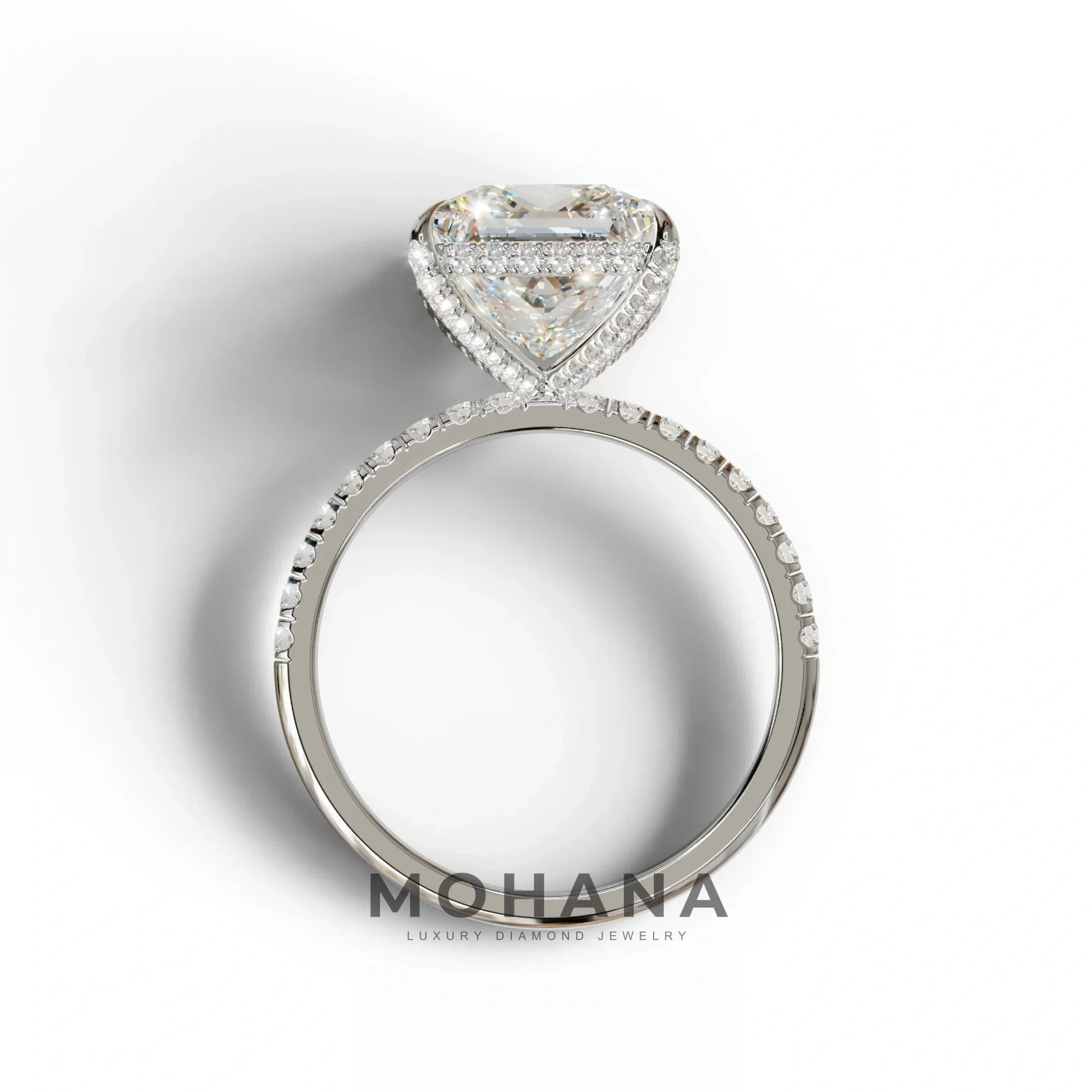 3 Carat E-VVS Princess Cut Hidden Halo & Pave Lab Diamond Ring