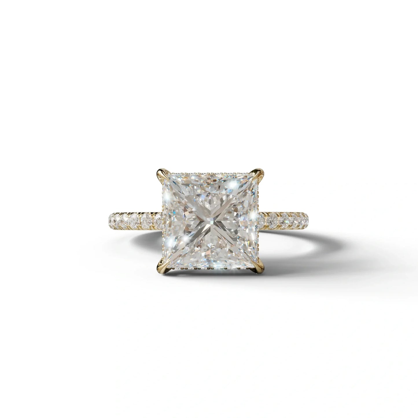 3 Carat E-VVS Princess Cut Hidden Halo & Pave Lab Diamond Ring - 10K Solid Gold / Yellow Gold