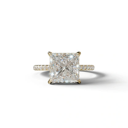 3 Carat E-VVS Princess Cut Hidden Halo & Pave Lab Diamond Ring - 10K Solid Gold / Yellow Gold