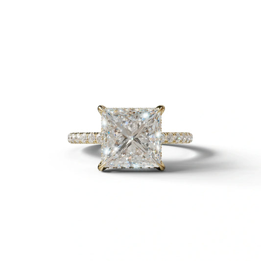 3 Carat E-VVS Princess Cut Hidden Halo & Pave Lab Diamond Ring - 10K Solid Gold / Yellow Gold
