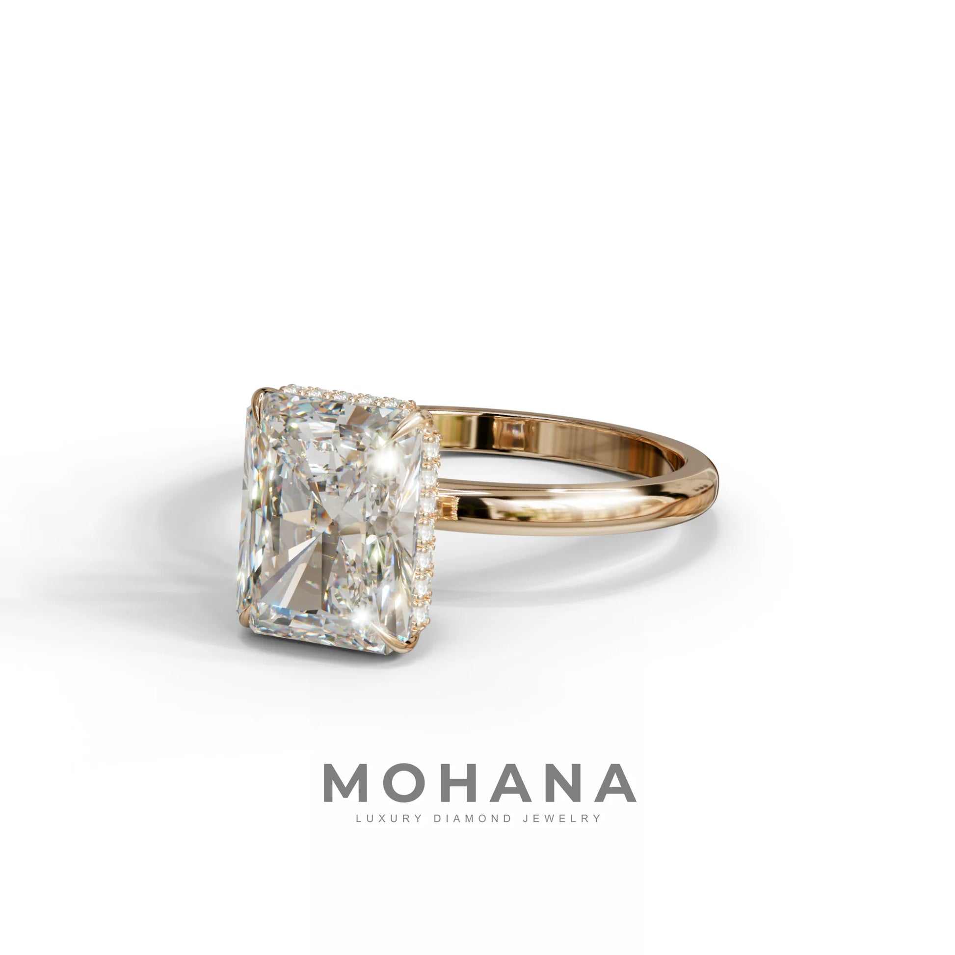 3 Carat E-VVS Radiant Cut Hidden Halo Lab Diamond Ring