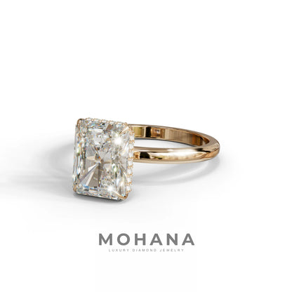 3 Carat E-VVS Radiant Cut Hidden Halo Lab Diamond Ring