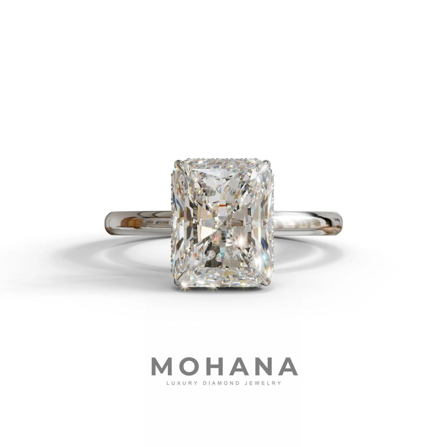 3 Carat E-VVS Radiant Cut Hidden Halo Lab Diamond Ring - 10K Solid Gold / White Gold