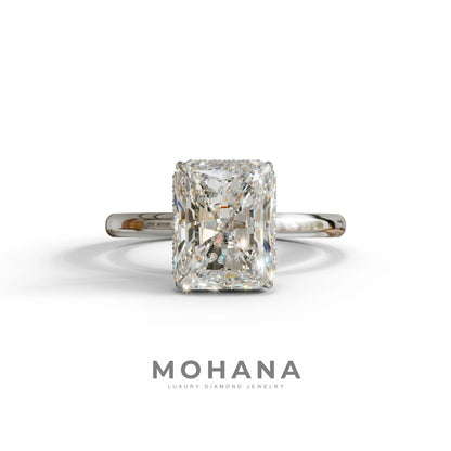 3 Carat E-VVS Radiant Cut Hidden Halo Lab Diamond Ring - 10K Solid Gold / White Gold