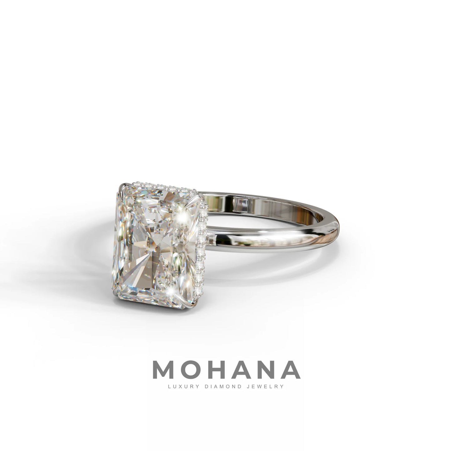 3 Carat E-VVS Radiant Cut Hidden Halo Lab Diamond Ring