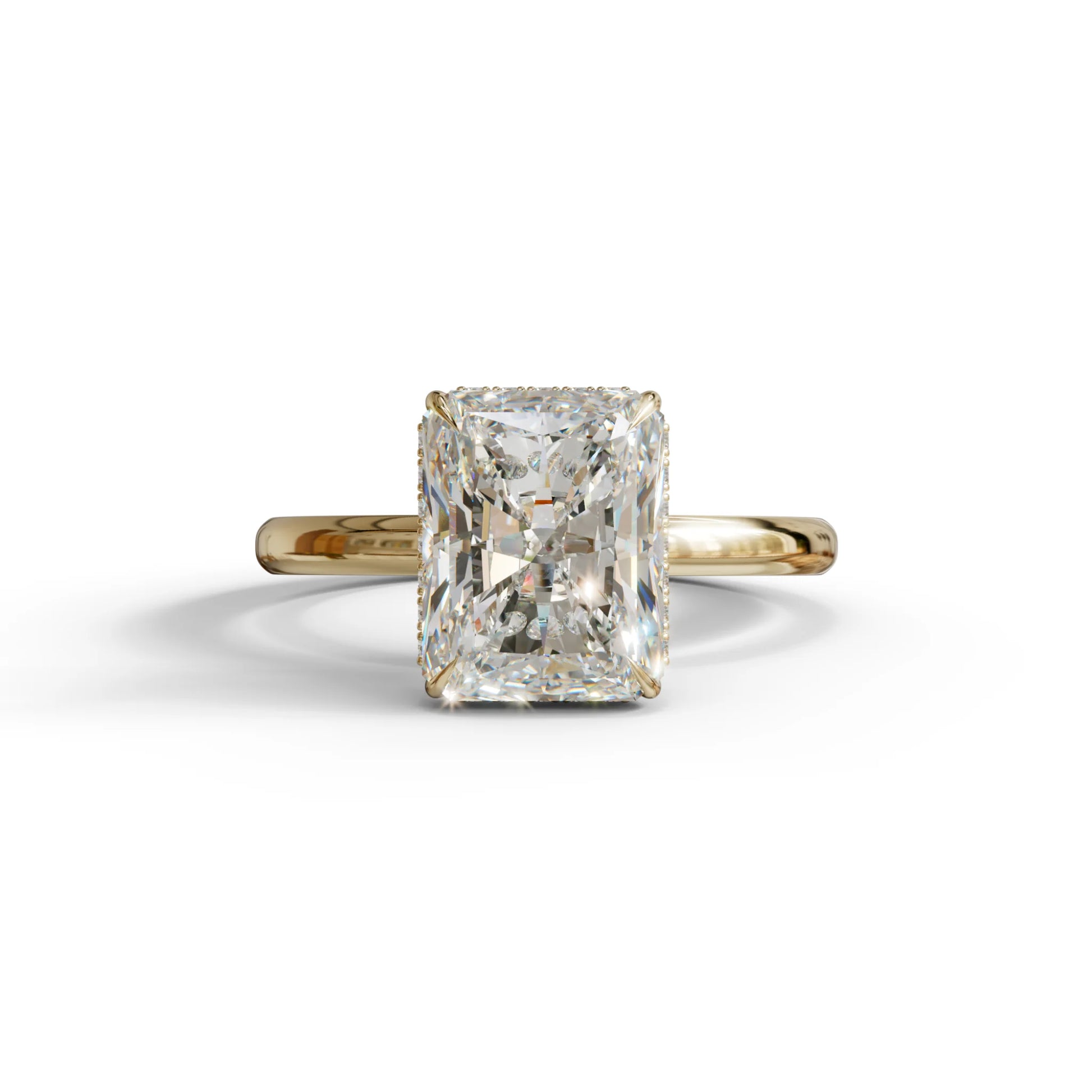 3 Carat E-VVS Radiant Cut Hidden Halo Lab Diamond Ring - 10K Solid Gold / Yellow Gold