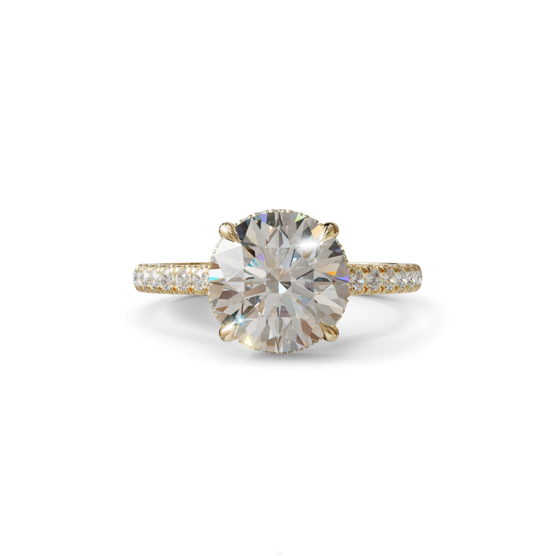3 Carat E/VVS Round Cut Hidden Halo & Pave Setting Lab Diamond Ring - Eblouissant - 10K Solid Gold / Yellow Gold