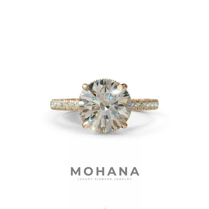 3 Carat E/VVS Round Cut Hidden Halo & Pave Setting Lab Diamond Ring - Eblouissant - 10K Solid Gold / Rose Gold