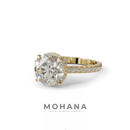 3 Carat E/VVS Round Cut Hidden Halo & Pave Setting Lab Diamond Ring - Eblouissant
