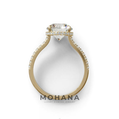 3 Carat E/VVS Round Cut Hidden Halo & Pave Setting Lab Diamond Ring - Eblouissant